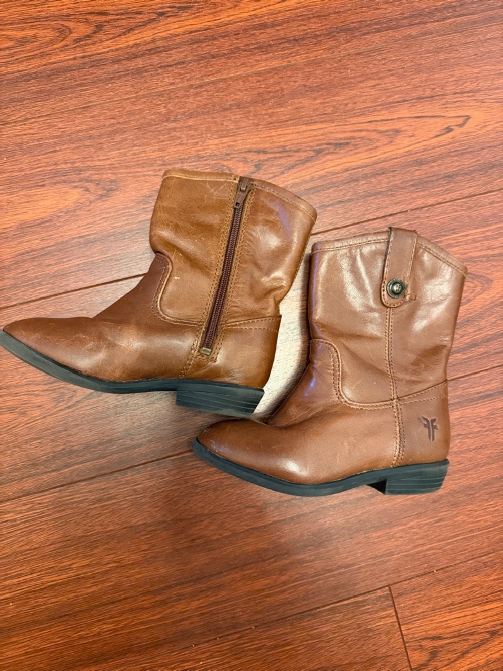 FRYE Brown Faux Leather Mid-Calf Boots with Side Zip